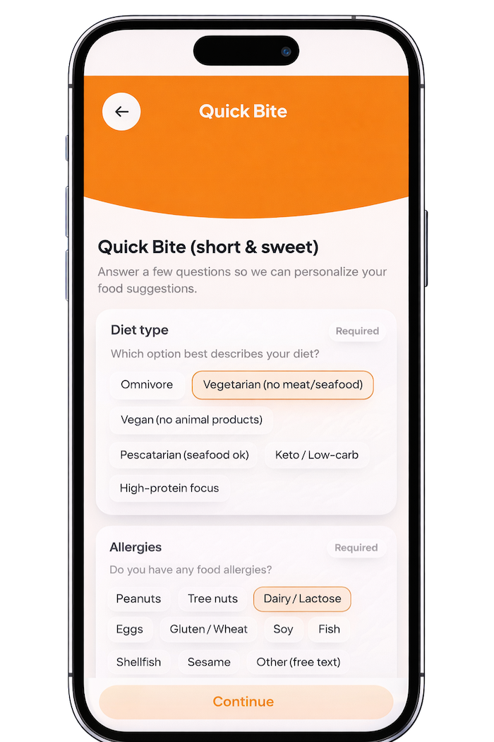 Taste profile questionnaire flow